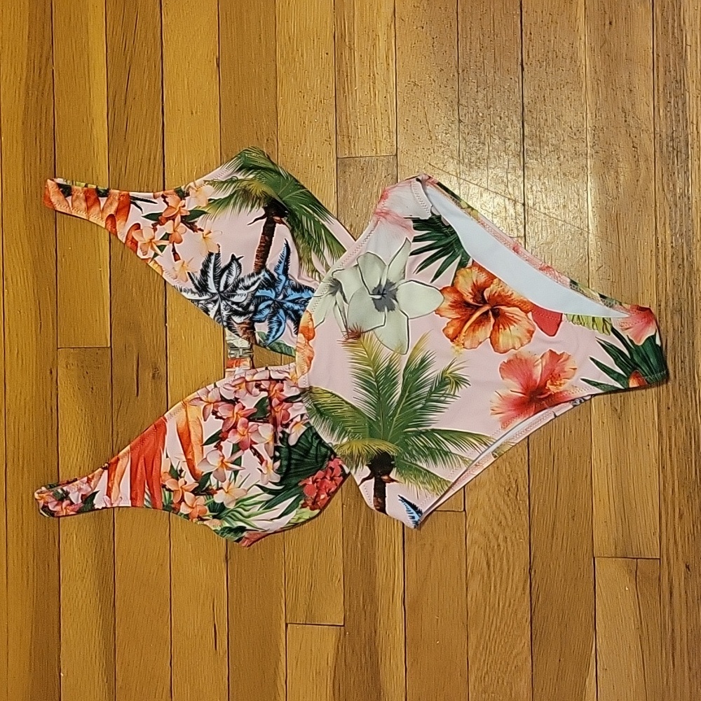 New Yira Tropical Floral One Piece Bikini Monokini S Small